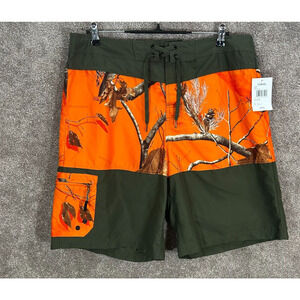 Cabelas Board Shorts Mens 36 Orange Realtree Camo Actual 36X10 Swimwear‎ NWT